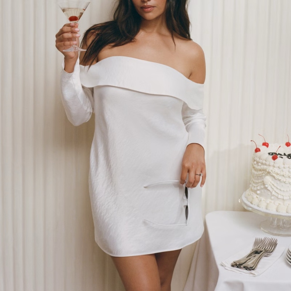 Off The Shoulder Long Sleeve Mini Dress - Size M